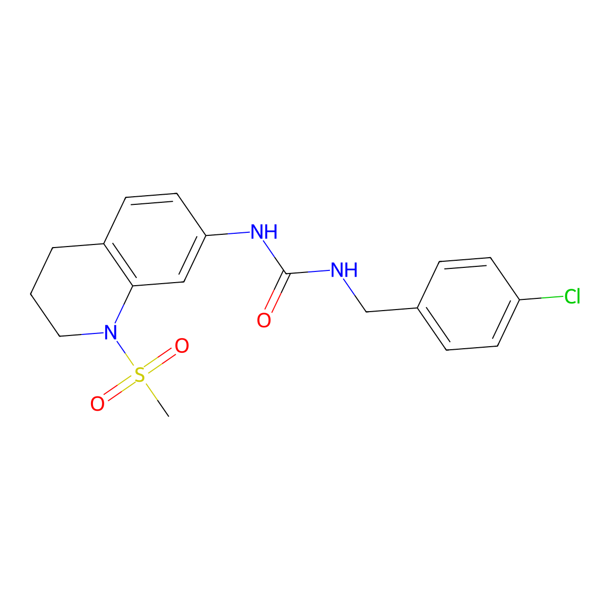 1-(4-Chlorobenzyl)-3-(1-(methylsulfonyl)-1,2,3,4-tetrahydroquinolin-7-yl)urea molecular structure, CAS 1203198-26-8