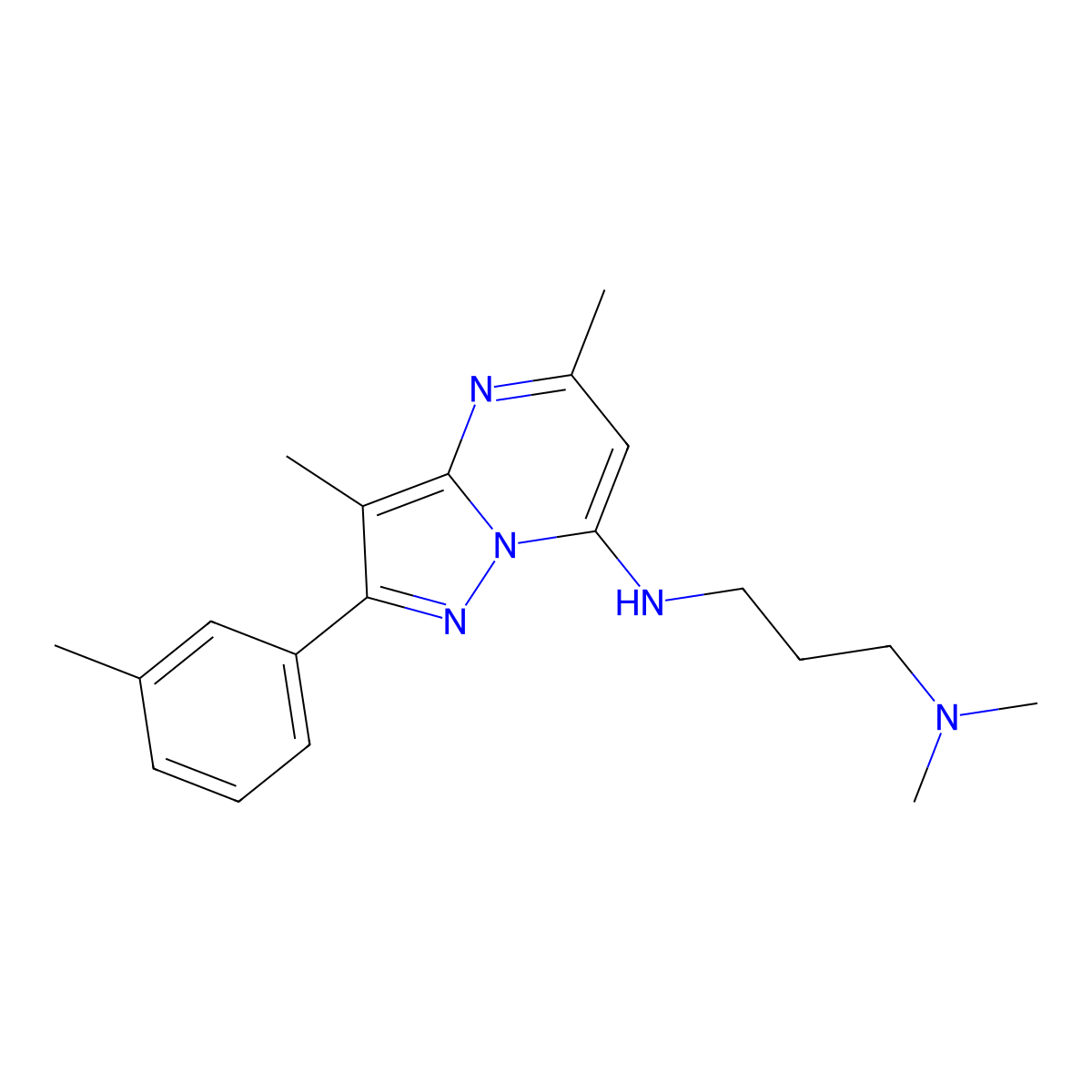 N'-[3,5-dimethyl-2-(3-methylphenyl)pyrazolo[1,5-a]pyrimidin-7-yl]-N,N-dimethylpropane-1,3-diamine molecular structure, CAS 1203198-45-1