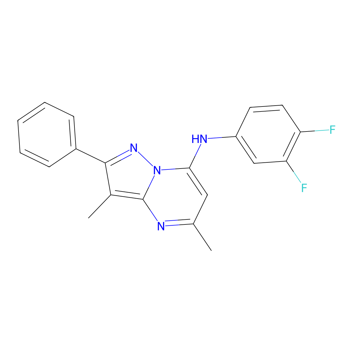 N-(3,4-difluorophenyl)-3,5-dimethyl-2-phenylpyrazolo[1,5-a]pyrimidin-7-amine molecular structure, CAS 1203198-55-3