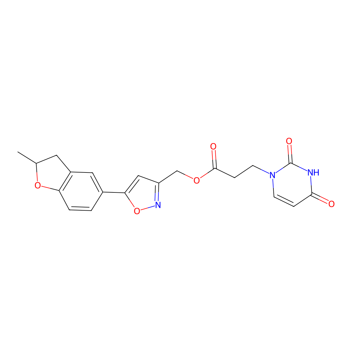 (5-(2-methyl-2,3-dihydrobenzofuran-5-yl)isoxazol-3-yl)methyl 3-(2,4-dioxo-3,4-dihydropyrimidin-1(2H)-yl)propanoate molecular structure, CAS 1203199-23-8