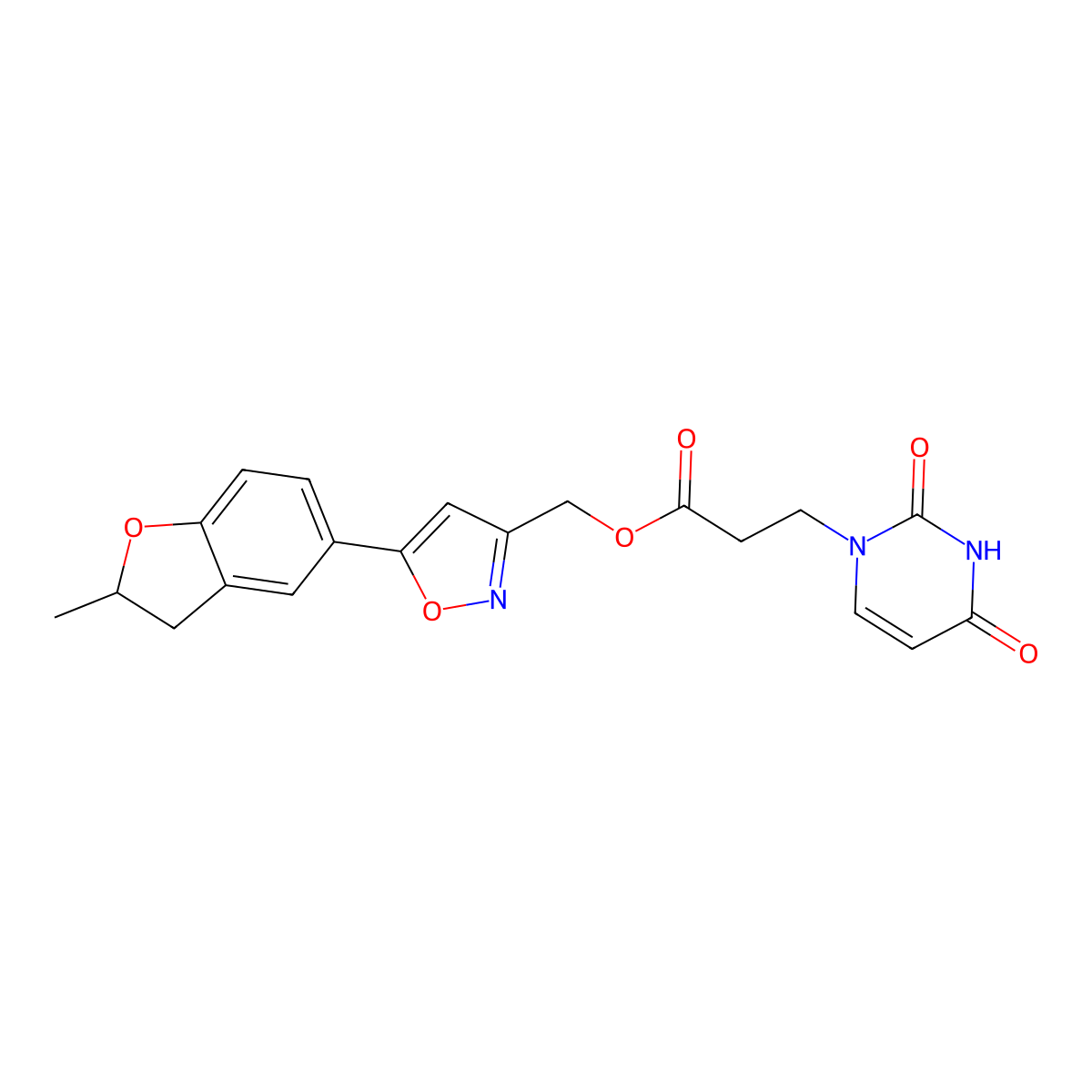 (5-(2-methyl-2,3-dihydrobenzofuran-5-yl)isoxazol-3-yl)methyl 3-(2,4-dioxo-3,4-dihydropyrimidin-1(2H)-yl)propanoate molecular structure, CAS 1203199-23-8