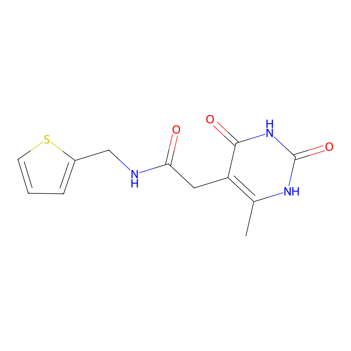 2-(6-methyl-2,4-dioxo-1,2,3,4-tetrahydropyrimidin-5-yl)-N-(thiophen-2-ylmethyl)acetamide molecular structure, CAS 1203200-33-2