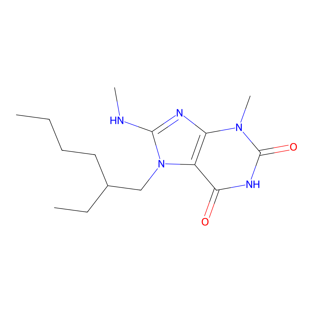 7-(2-ethylhexyl)-3-methyl-8-(methylamino)-1H-purine-2,6(3H,7H)-dione molecular structure, CAS 1203200-43-4