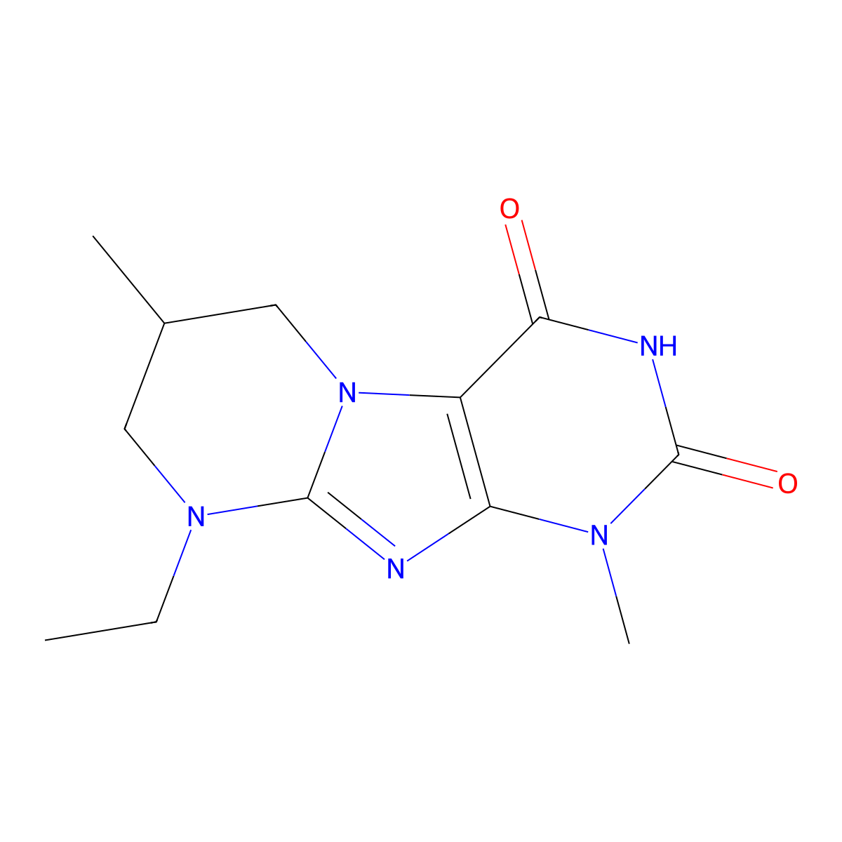 9-ethyl-1,7-dimethyl-6,7,8,9-tetrahydropyrimido[2,1-f]purine-2,4(1H,3H)-dione molecular structure, CAS 1203200-78-5