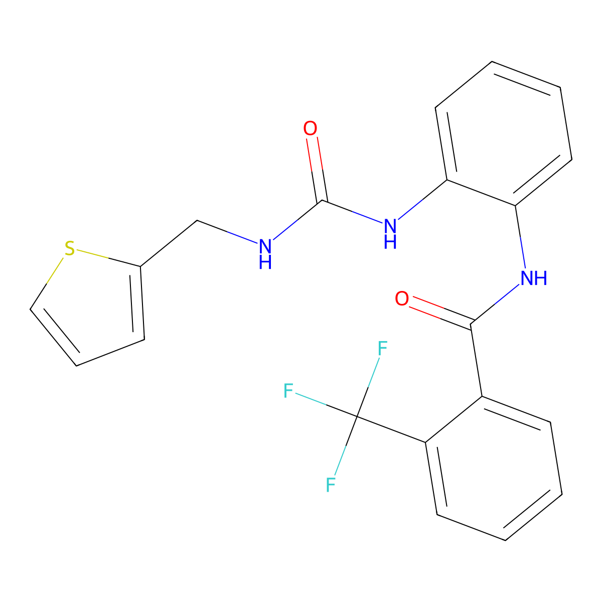 N-(2-(3-(thiophen-2-ylmethyl)ureido)phenyl)-2-(trifluoromethyl)benzamide molecular structure, CAS 1203201-43-7
