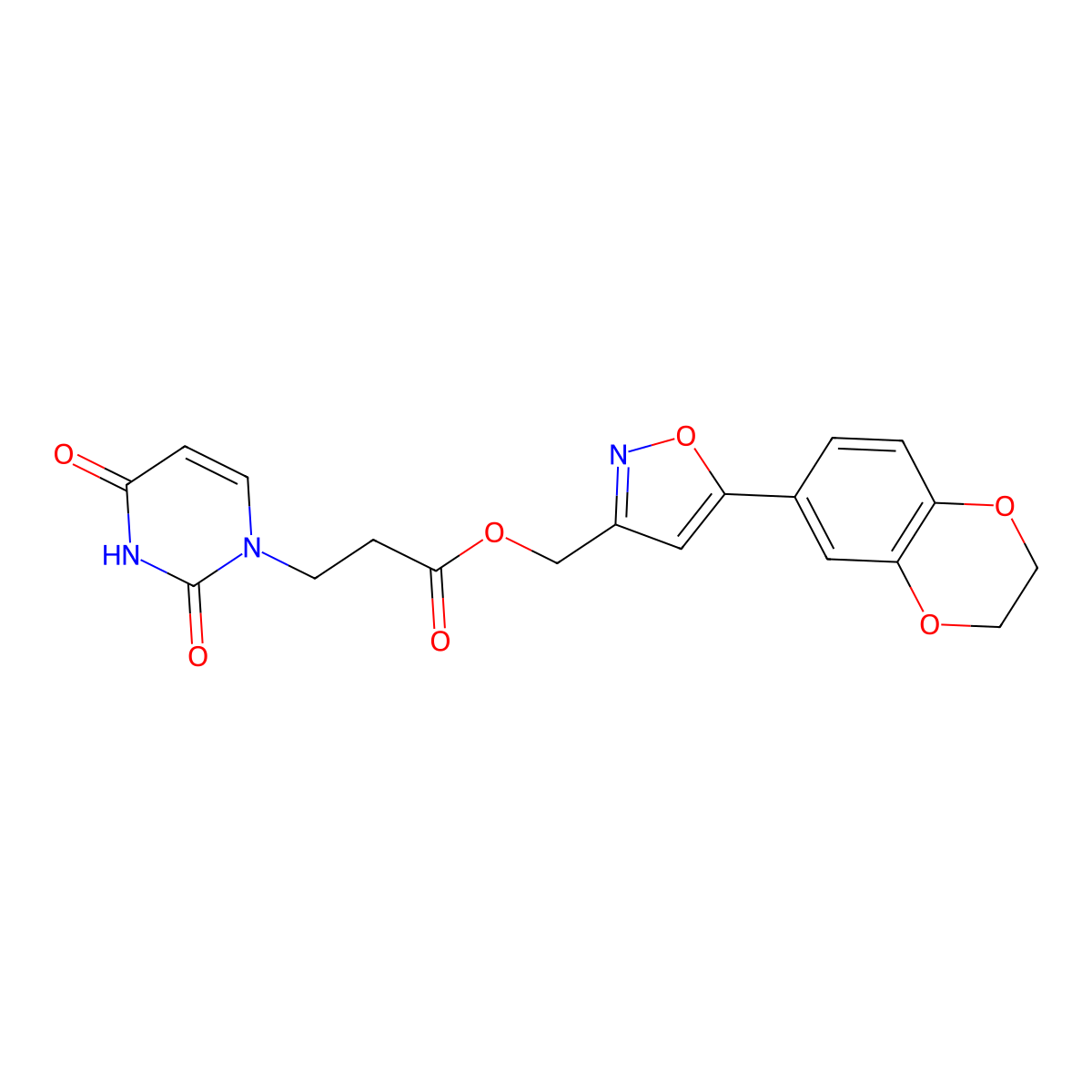 (5-(2,3-dihydrobenzo[b][1,4]dioxin-6-yl)isoxazol-3-yl)methyl 3-(2,4-dioxo-3,4-dihydropyrimidin-1(2H)-yl)propanoate molecular structure, CAS 1203201-47-1