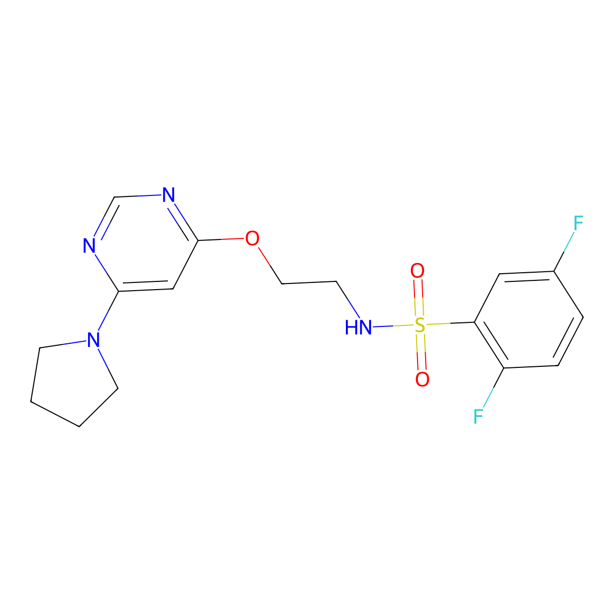 2,5-difluoro-N-(2-((6-(pyrrolidin-1-yl)pyrimidin-4-yl)oxy)ethyl)benzenesulfonamide molecular structure, CAS 1203201-63-1