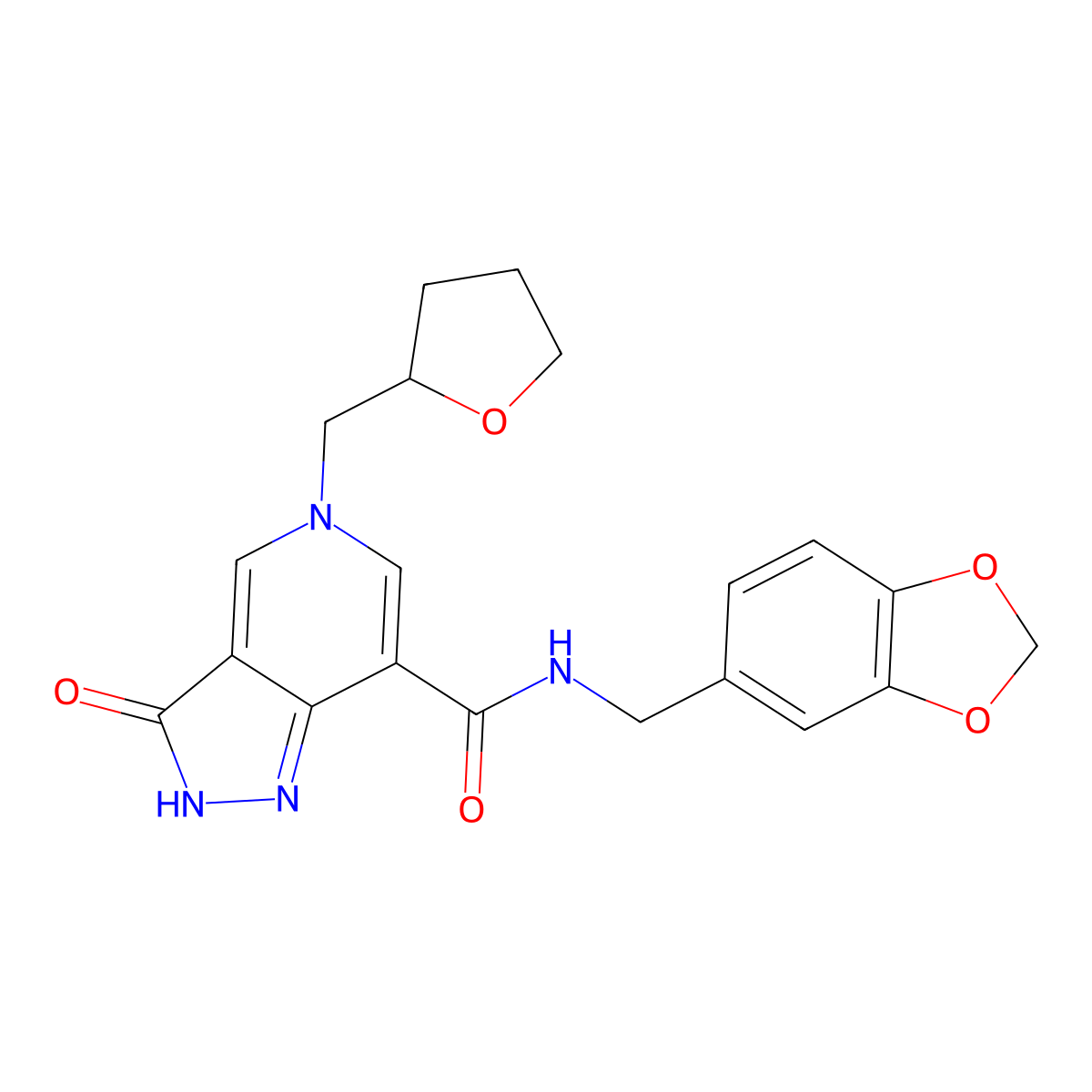 N-(benzo[d][1,3]dioxol-5-ylmethyl)-3-oxo-5-((tetrahydrofuran-2-yl)methyl)-3,5-dihydro-2H-pyrazolo[4,3-c]pyridine-7-carboxamide molecular structure, CAS 1203201-64-2
