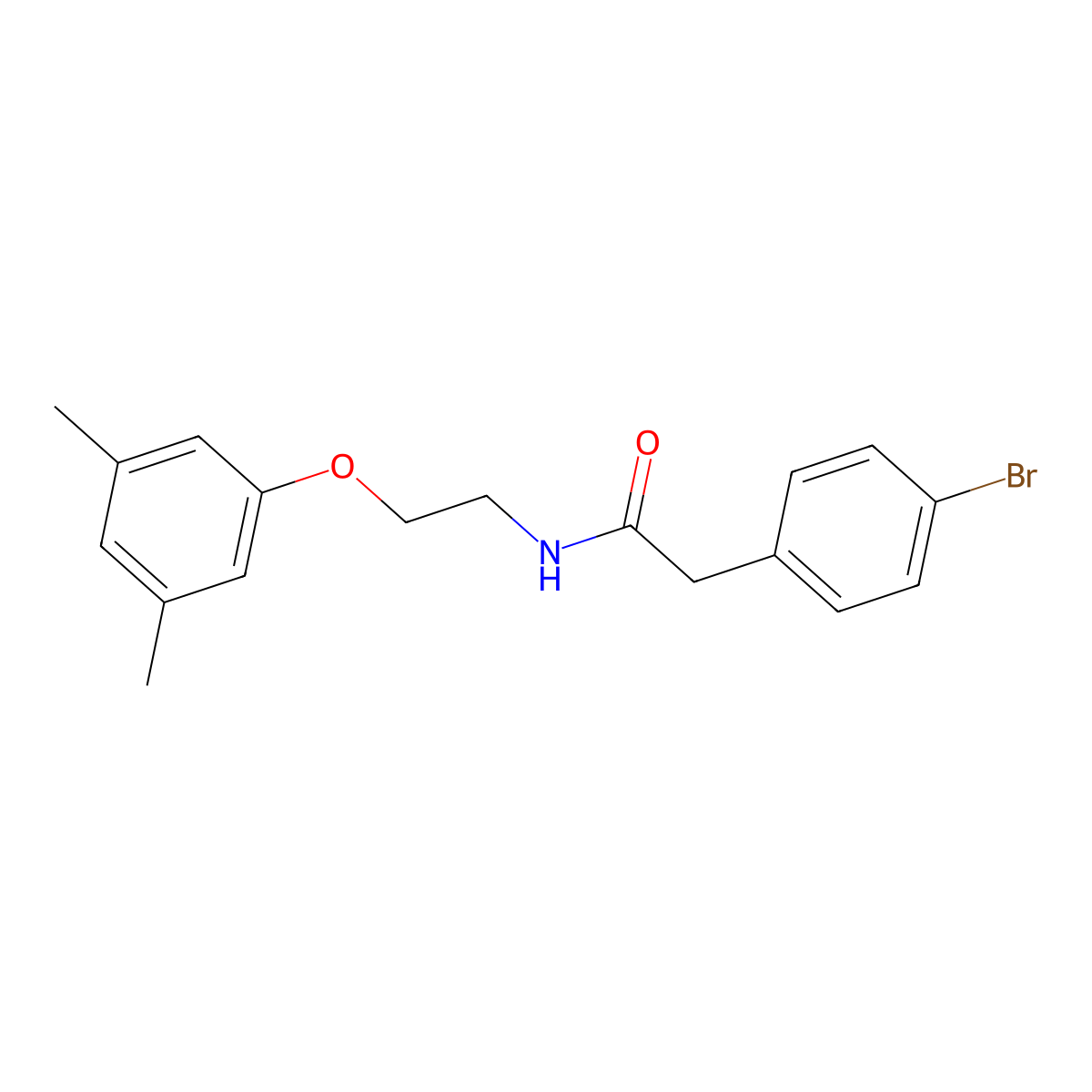 2-(4-bromophenyl)-N-(2-(3,5-dimethylphenoxy)ethyl)acetamide molecular structure, CAS 1203201-78-8