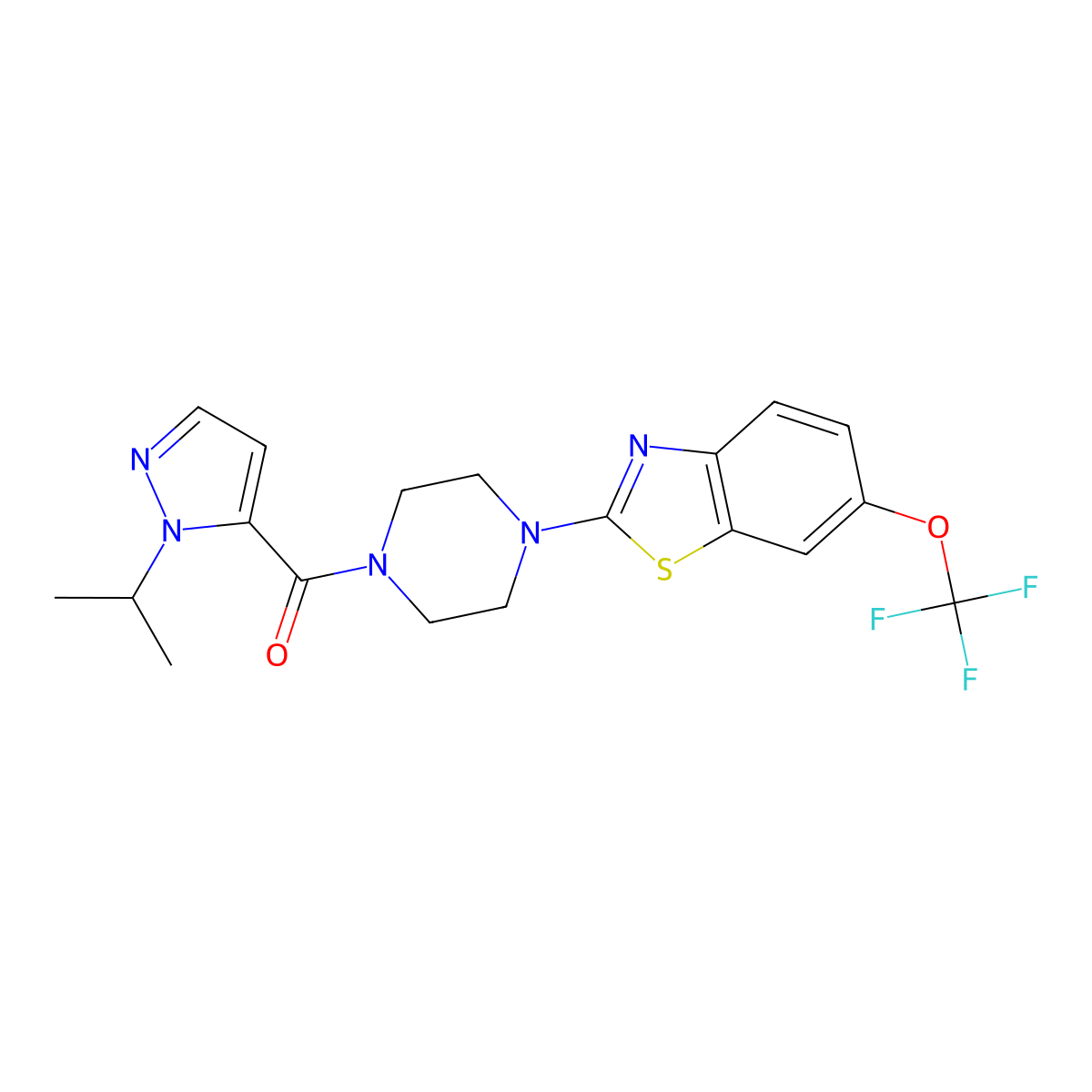 (1-isopropyl-1H-pyrazol-5-yl)(4-(6-(trifluoromethoxy)benzo[d]thiazol-2-yl)piperazin-1-yl)methanone molecular structure, CAS 1203201-88-0