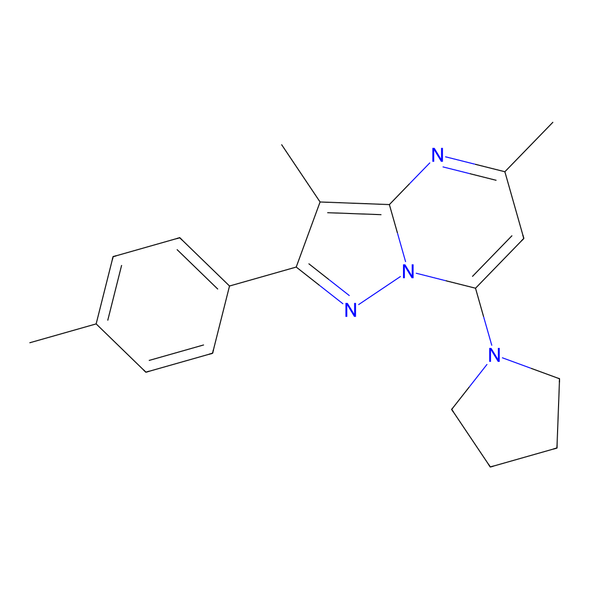 1-[3,5-Dimethyl-2-(4-methylphenyl)pyrazolo[1,5-a]pyrimidin-7-yl]pyrrolidine molecular structure, CAS 1203202-31-6