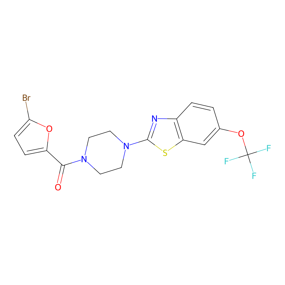 (5-Bromofuran-2-yl)(4-(6-(trifluoromethoxy)benzo[d]thiazol-2-yl)piperazin-1-yl)methanone molecular structure, CAS 1203202-62-3