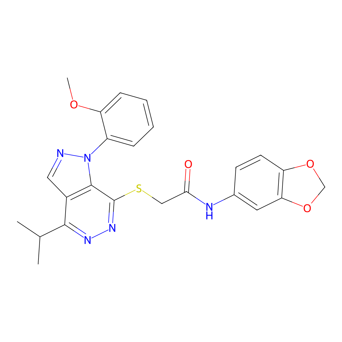 N-(benzo[d][1,3]dioxol-5-yl)-2-((4-isopropyl-1-(2-methoxyphenyl)-1H-pyrazolo[3,4-d]pyridazin-7-yl)thio)acetamide molecular structure, CAS 1203203-01-3