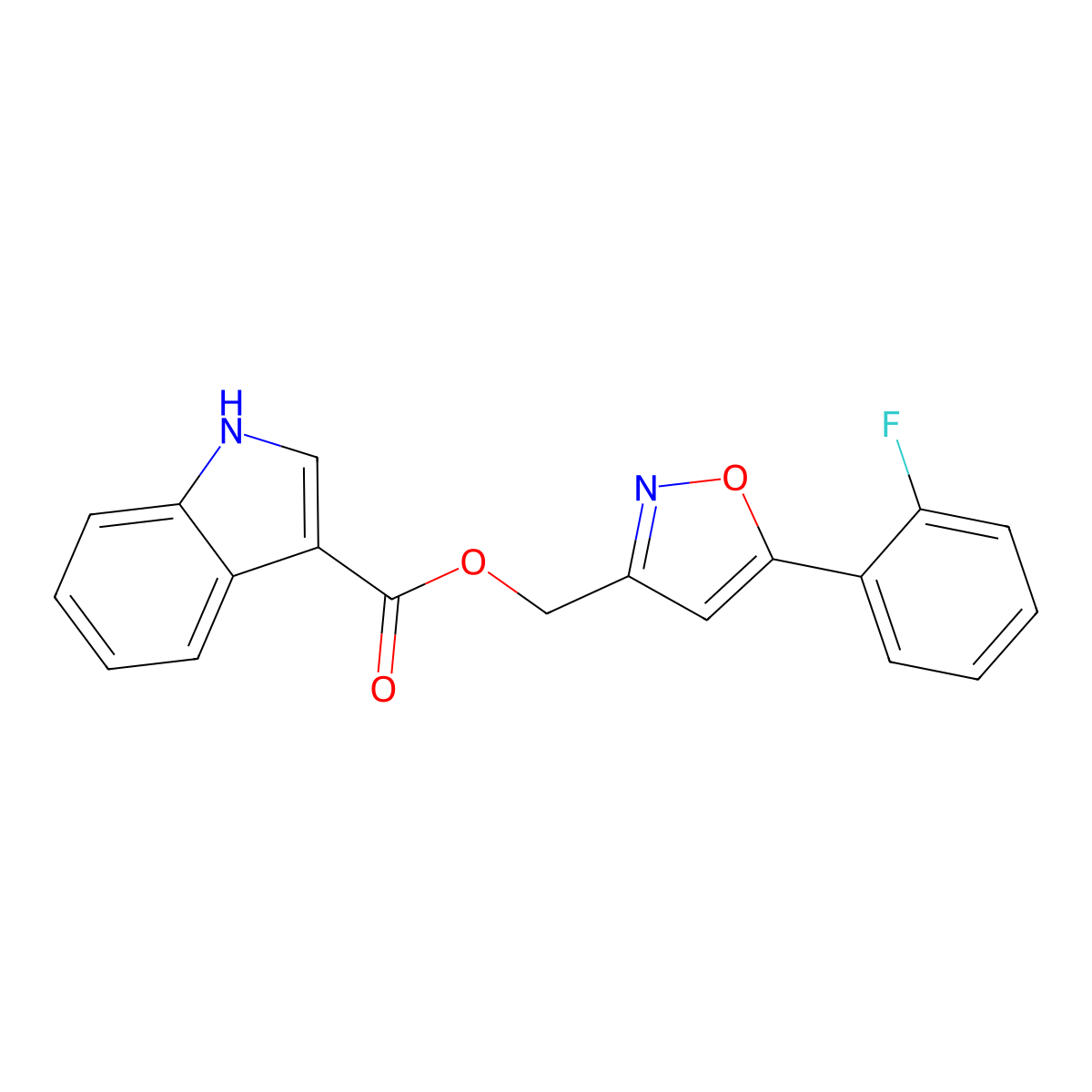 (5-(2-fluorophenyl)isoxazol-3-yl)methyl 1H-indole-3-carboxylate molecular structure, CAS 1203203-07-9