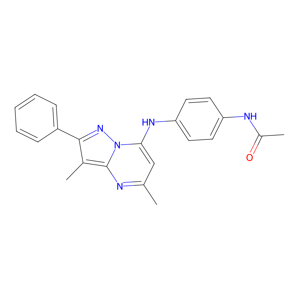 N-{4-[(3,5-dimethyl-2-phenylpyrazolo[1,5-a]pyrimidin-7-yl)amino]phenyl}acetamide molecular structure, CAS 1203203-94-4