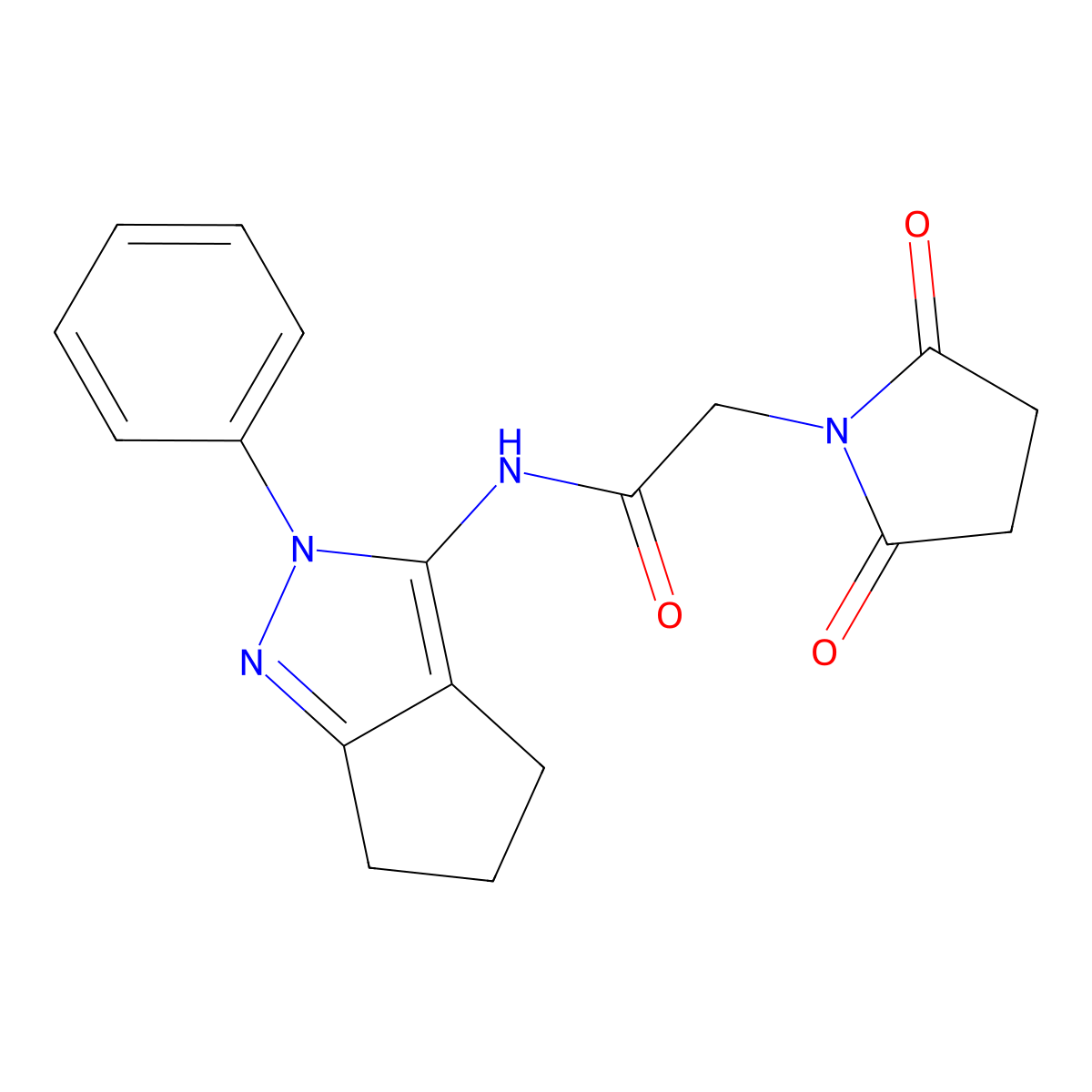 2-(2,5-dioxopyrrolidin-1-yl)-N-(2-phenyl-2,4,5,6-tetrahydrocyclopenta[c]pyrazol-3-yl)acetamide molecular structure, CAS 1203204-82-3