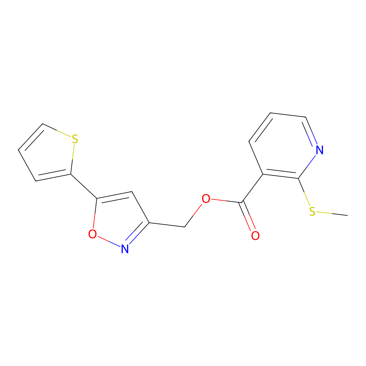 (5-(Thiophen-2-yl)isoxazol-3-yl)methyl 2-(methylthio)nicotinate molecular structure, CAS 1203205-93-9