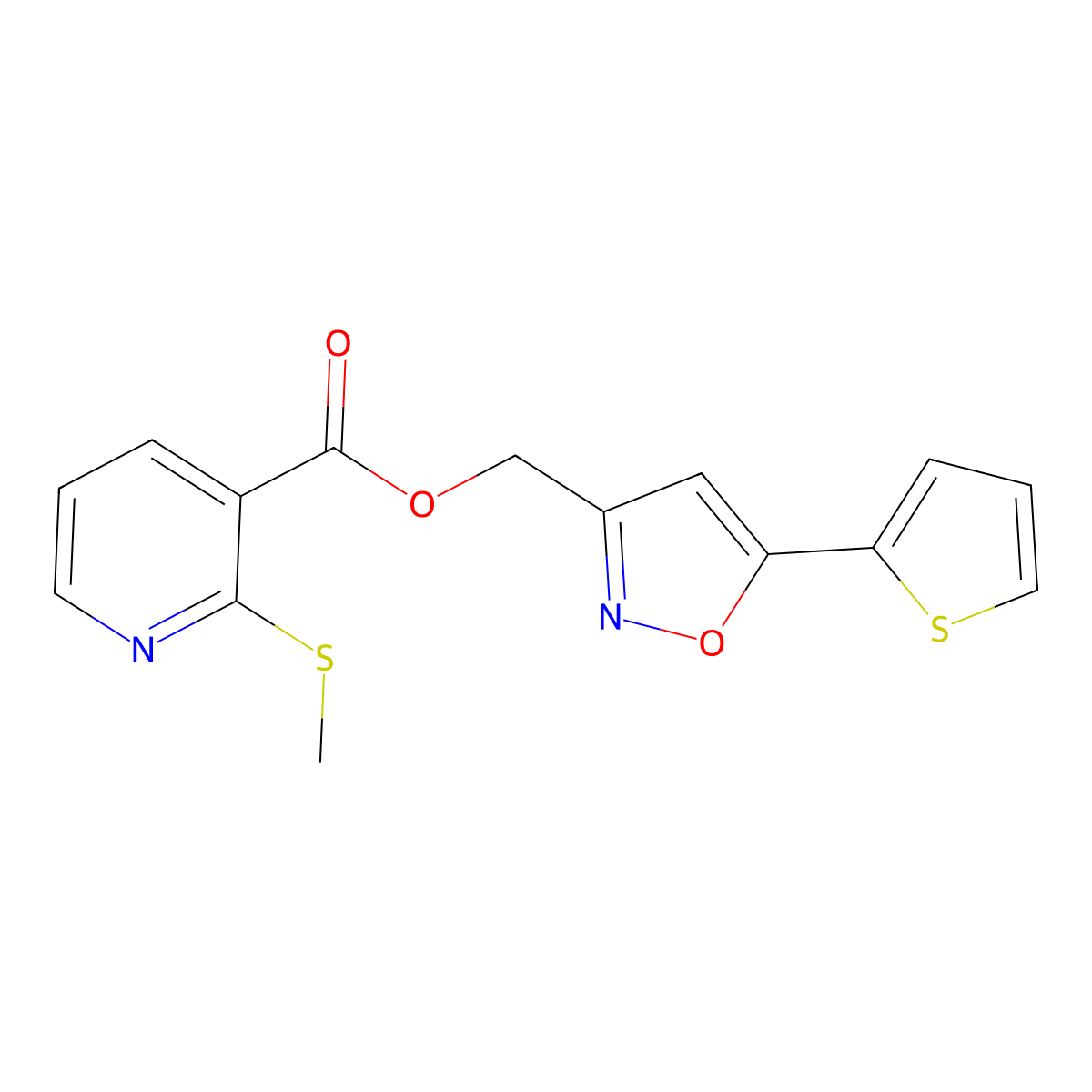 (5-(Thiophen-2-yl)isoxazol-3-yl)methyl 2-(methylthio)nicotinate molecular structure, CAS 1203205-93-9