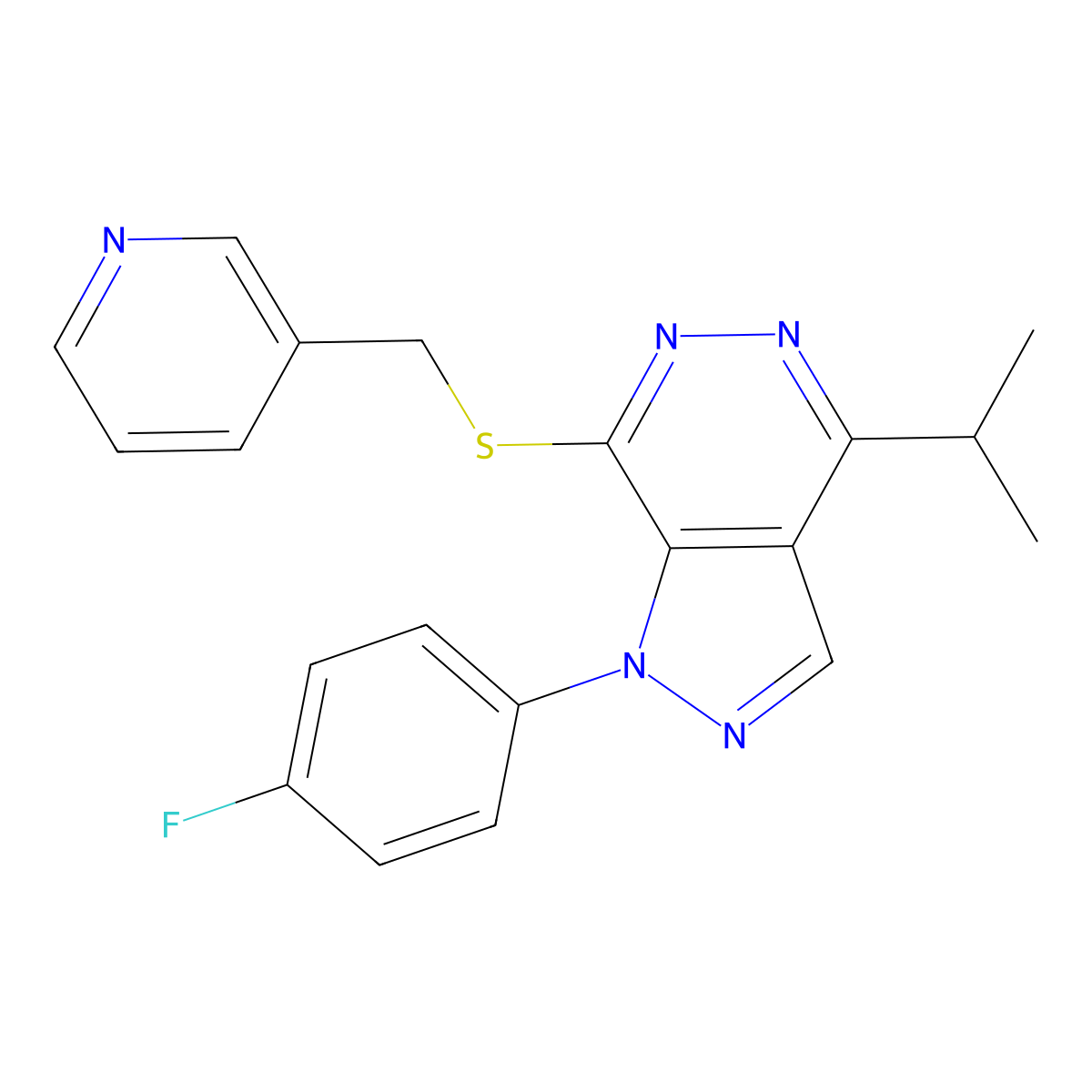 1-(4-fluorophenyl)-4-isopropyl-7-((pyridin-3-ylmethyl)thio)-1H-pyrazolo[3,4-d]pyridazine molecular structure, CAS 1203207-03-7