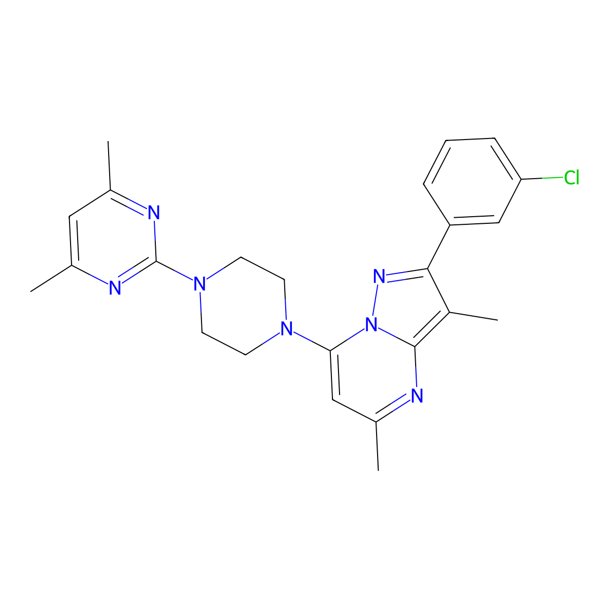 2-(3-Chlorophenyl)-7-[4-(4,6-dimethylpyrimidin-2-yl)piperazin-1-yl]-3,5-dimethylpyrazolo[1,5-a]pyrimidine molecular structure, CAS 1203207-30-0