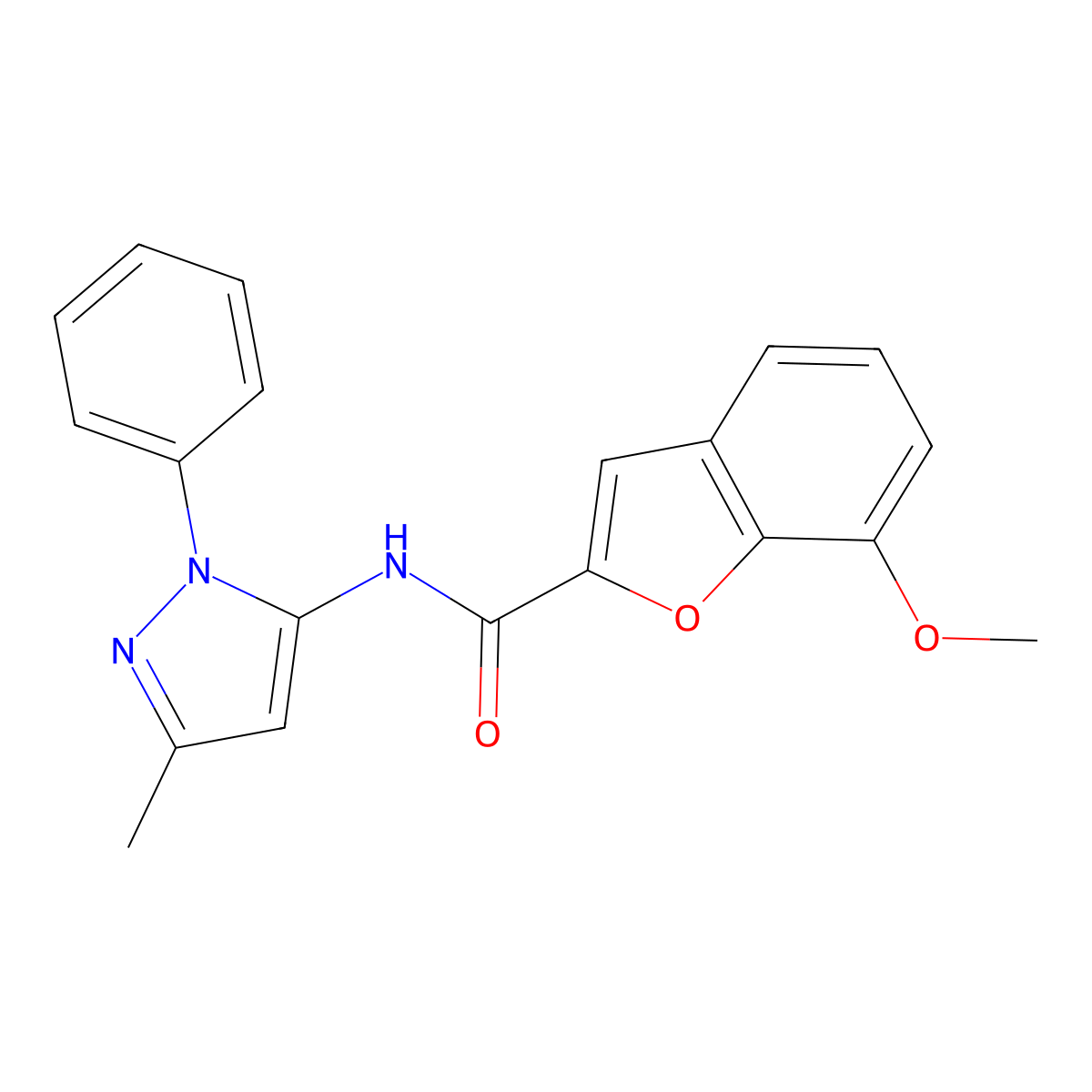 7-methoxy-N-(3-methyl-1-phenyl-1H-pyrazol-5-yl)benzofuran-2-carboxamide molecular structure, CAS 1203207-55-9