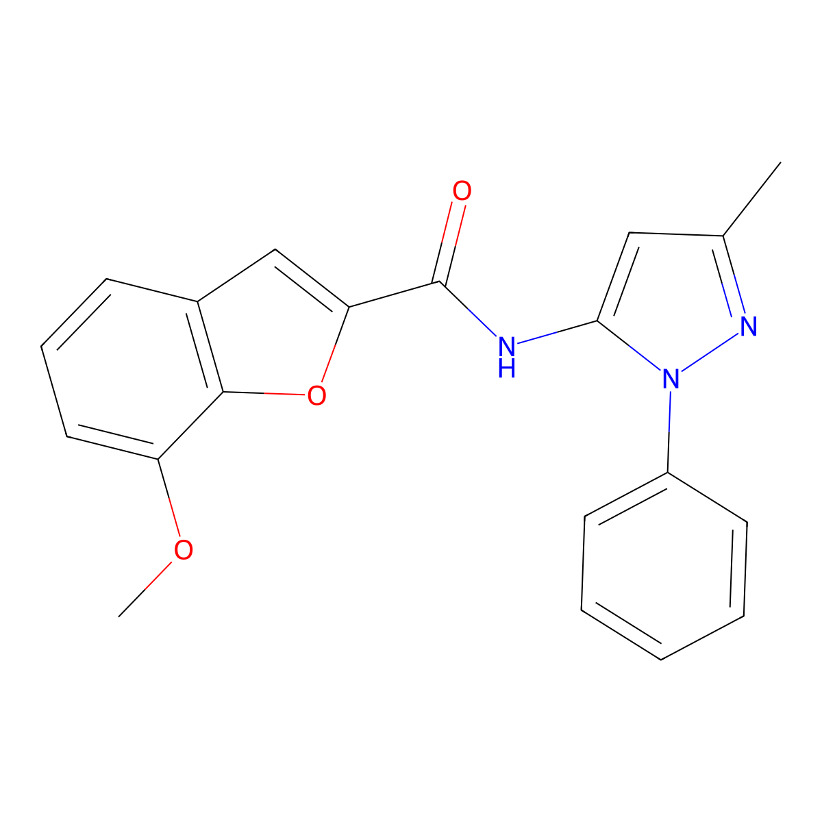 7-methoxy-N-(3-methyl-1-phenyl-1H-pyrazol-5-yl)benzofuran-2-carboxamide molecular structure, CAS 1203207-55-9