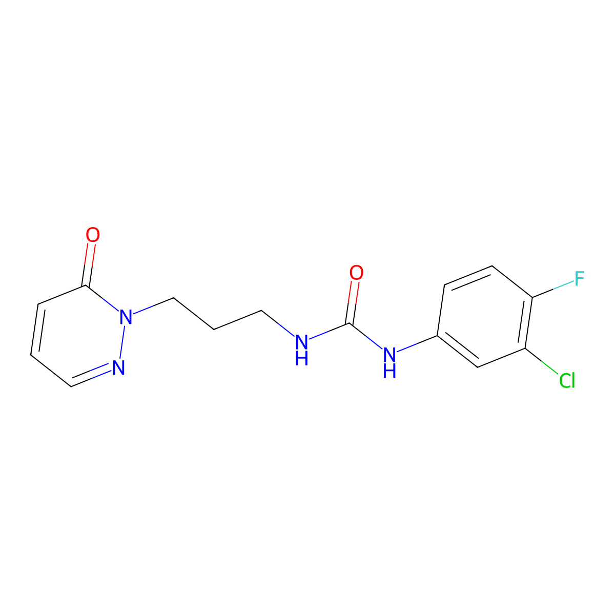 1-(3-chloro-4-fluorophenyl)-3-(3-(6-oxopyridazin-1(6H)-yl)propyl)urea molecular structure, CAS 1203208-63-2