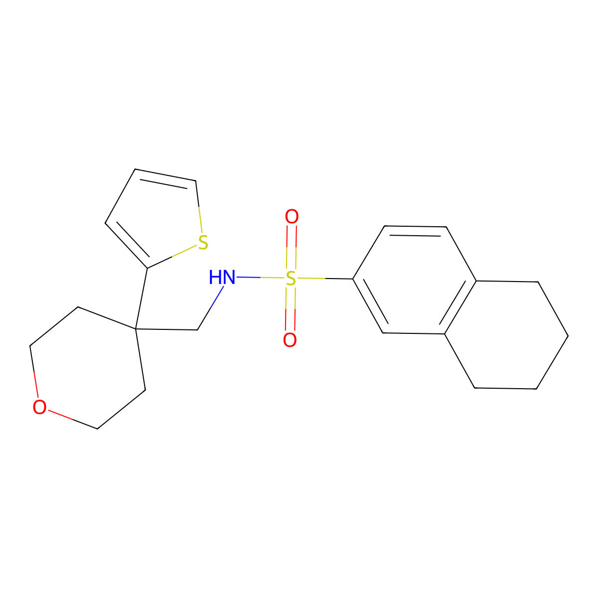 N-((4-(thiophen-2-yl)tetrahydro-2H-pyran-4-yl)methyl)-5,6,7,8-tetrahydronaphthalene-2-sulfonamide molecular structure, CAS 1203208-74-5