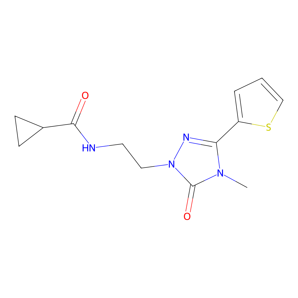 N-{2-[4-methyl-5-oxo-3-(thiophen-2-yl)-4,5-dihydro-1H-1,2,4-triazol-1-yl]ethyl}cyclopropanecarboxamide molecular structure, CAS 1203209-69-1