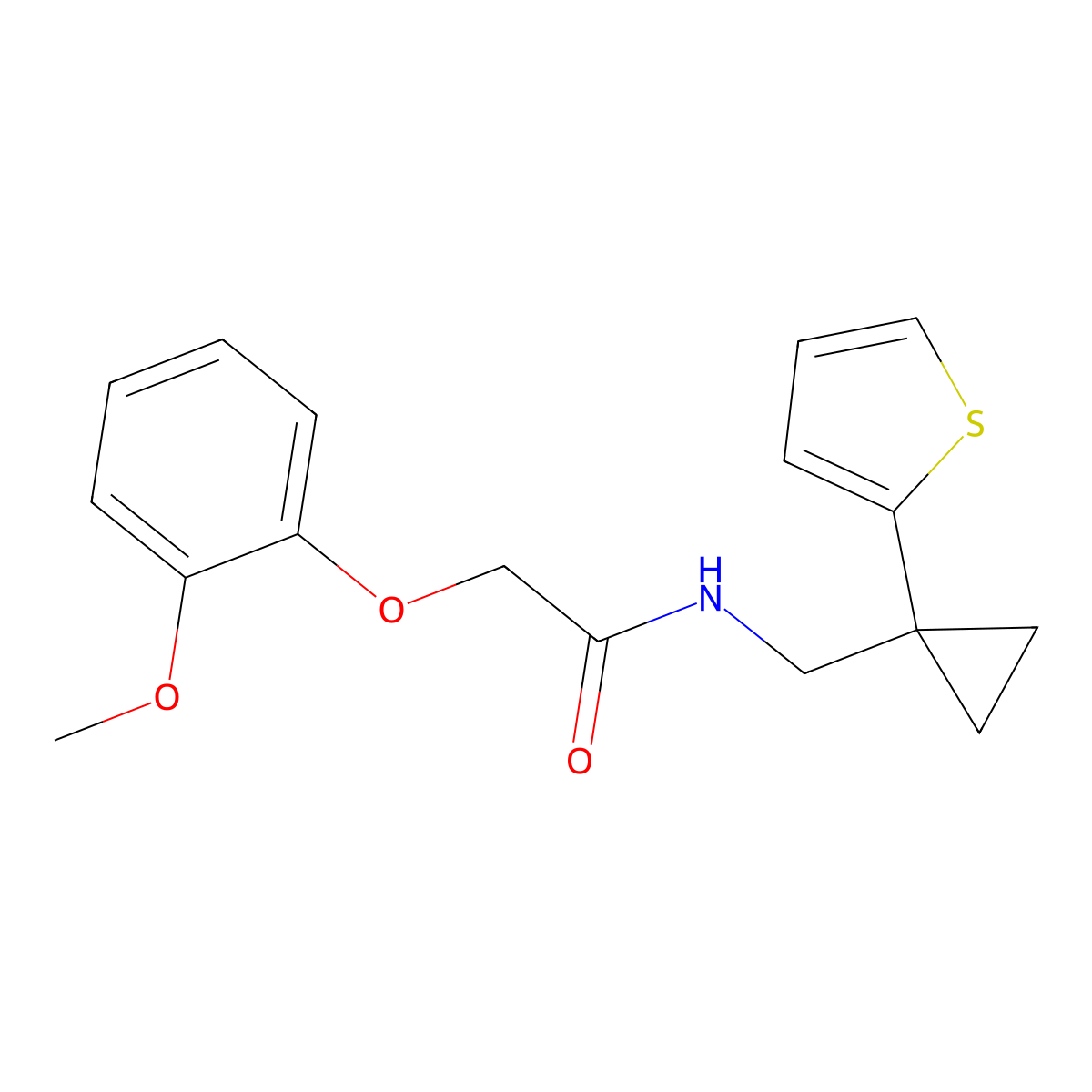 2-(2-methoxyphenoxy)-N-((1-(thiophen-2-yl)cyclopropyl)methyl)acetamide molecular structure, CAS 1203209-71-5