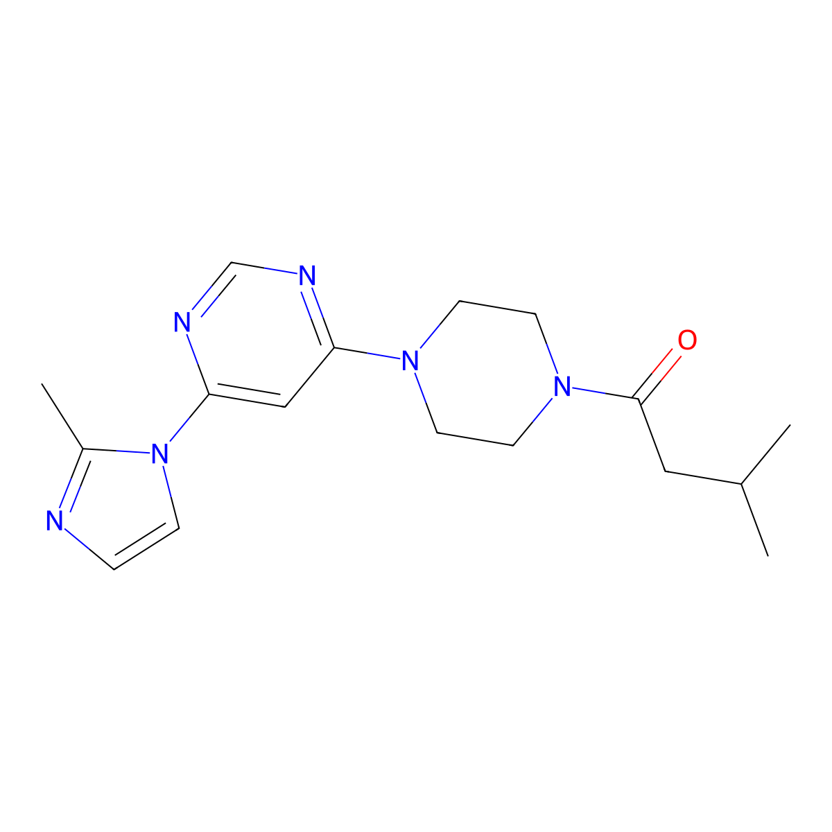 3-methyl-1-{4-[6-(2-methyl-1H-imidazol-1-yl)pyrimidin-4-yl]piperazin-1-yl}butan-1-one molecular structure, CAS 1203210-80-3