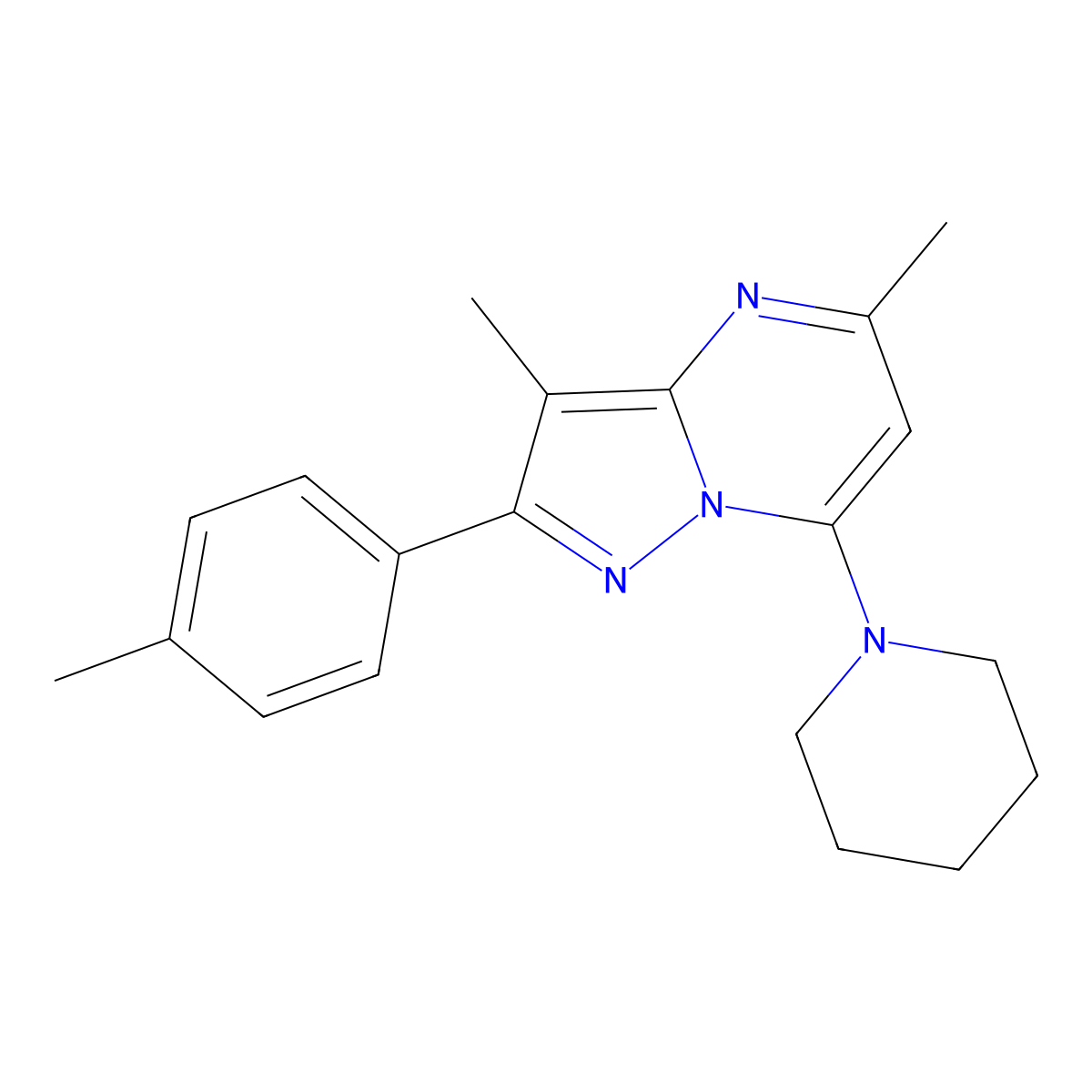 1-[3,5-Dimethyl-2-(4-methylphenyl)pyrazolo[1,5-a]pyrimidin-7-yl]piperidine molecular structure, CAS 1203210-99-4