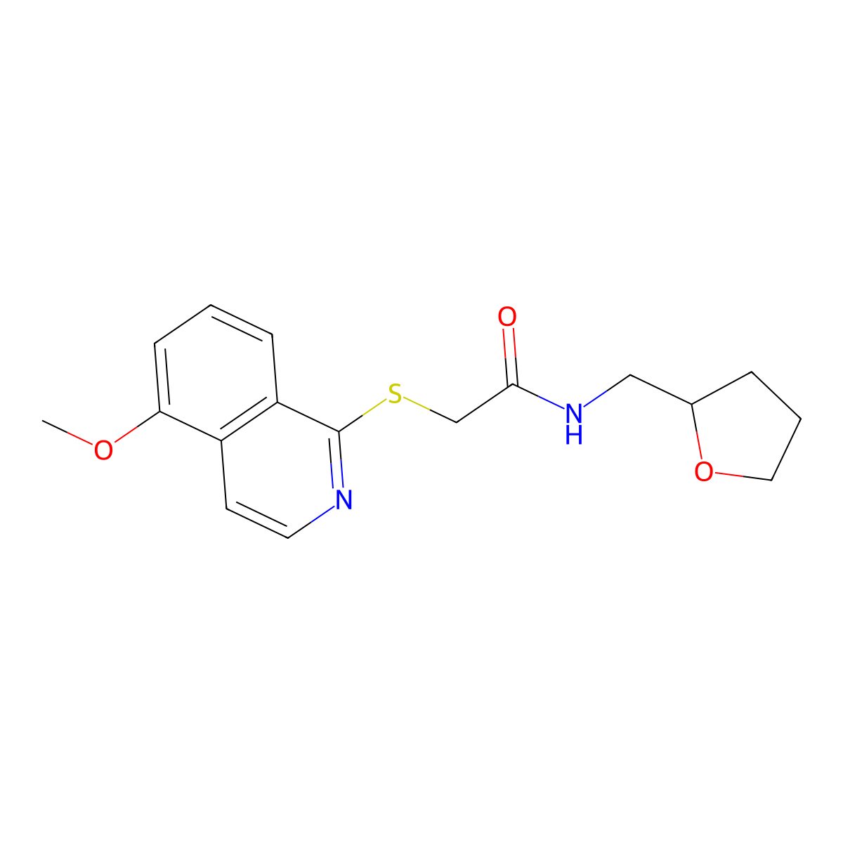 2-((5-methoxyisoquinolin-1-yl)thio)-N-((tetrahydrofuran-2-yl)methyl)acetamide molecular structure, CAS 1203212-12-7