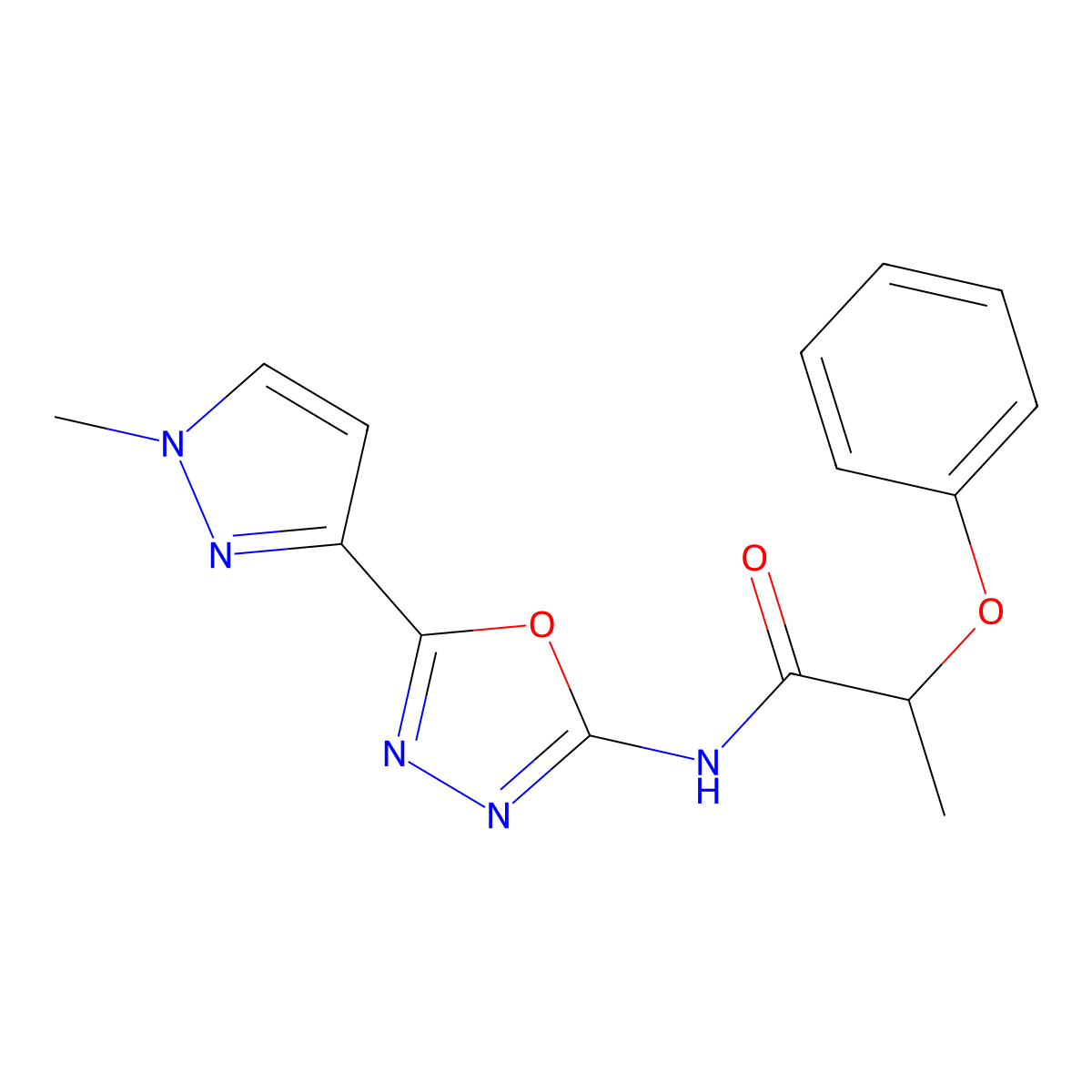 N-[5-(1-methyl-1H-pyrazol-3-yl)-1,3,4-oxadiazol-2-yl]-2-phenoxypropanamide molecular structure, CAS 1203212-20-7