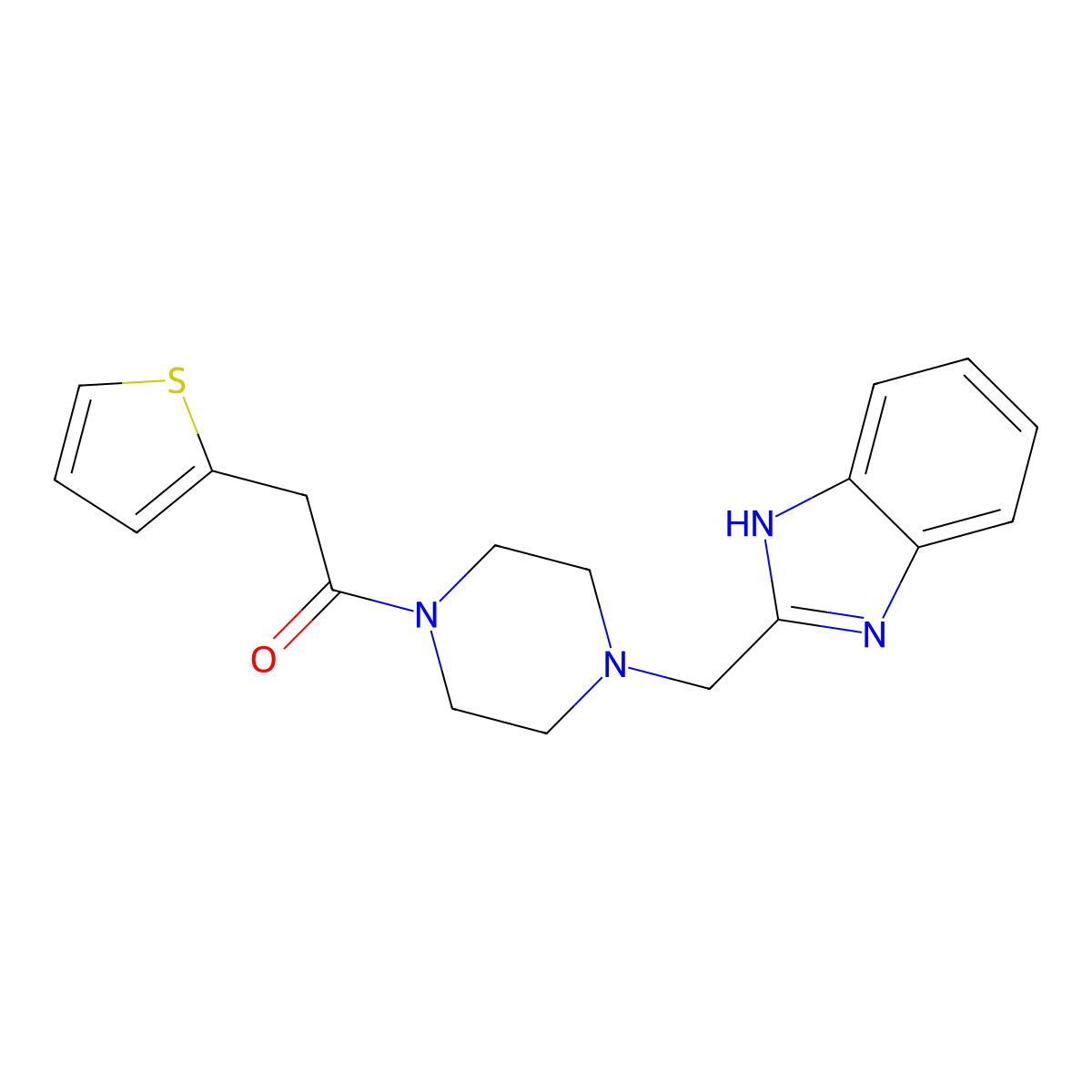 1-{4-[(1H-1,3-benzodiazol-2-yl)methyl]piperazin-1-yl}-2-(thiophen-2-yl)ethan-1-one molecular structure, CAS 1203212-28-5