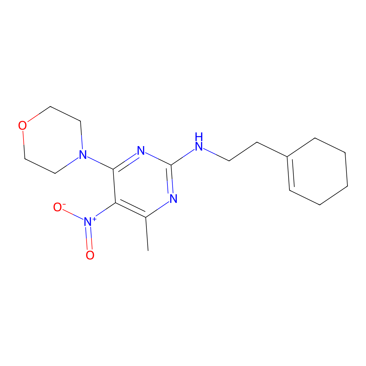 N-[2-(cyclohex-1-en-1-yl)ethyl]-4-methyl-6-(morpholin-4-yl)-5-nitropyrimidin-2-amine molecular structure, CAS 1203212-43-4