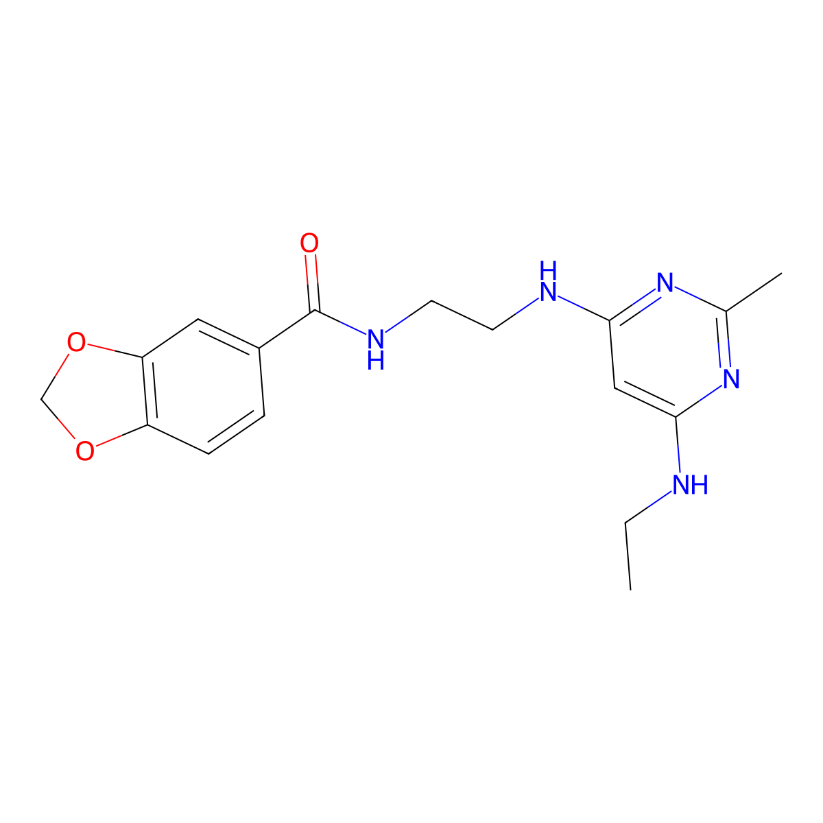 N-(2-((6-(ethylamino)-2-methylpyrimidin-4-yl)amino)ethyl)benzo[d][1,3]dioxole-5-carboxamide molecular structure, CAS 1203212-48-9