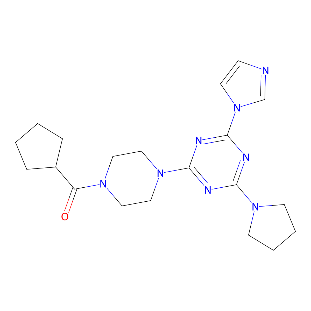 (4-(4-(1H-imidazol-1-yl)-6-(pyrrolidin-1-yl)-1,3,5-triazin-2-yl)piperazin-1-yl)(cyclopentyl)methanone molecular structure, CAS 1203212-84-3