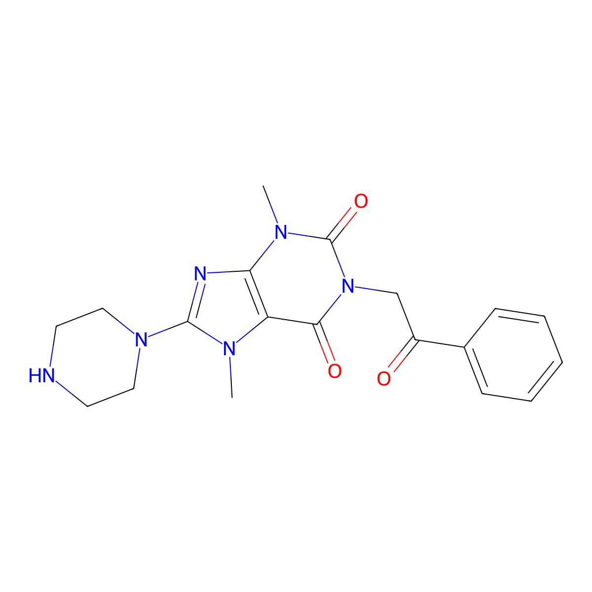 3,7-dimethyl-1-(2-oxo-2-phenylethyl)-8-(piperazin-1-yl)-1H-purine-2,6(3H,7H)-dione molecular structure, CAS 1203213-53-9