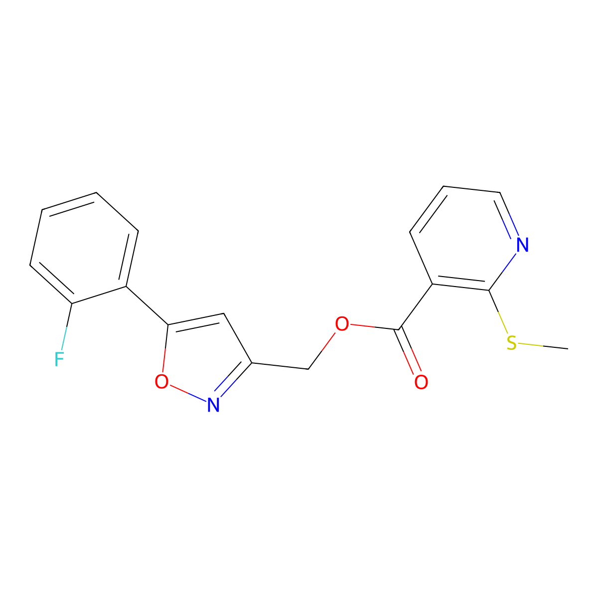 (5-(2-Fluorophenyl)isoxazol-3-yl)methyl 2-(methylthio)nicotinate molecular structure, CAS 1203214-10-1