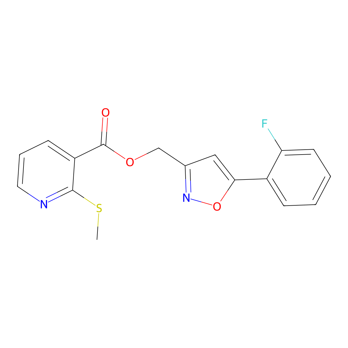 (5-(2-Fluorophenyl)isoxazol-3-yl)methyl 2-(methylthio)nicotinate molecular structure, CAS 1203214-10-1