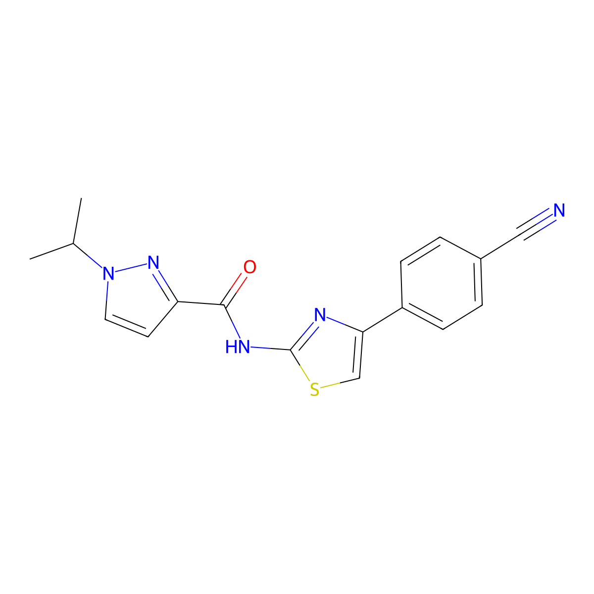 N-(4-(4-cyanophenyl)thiazol-2-yl)-1-isopropyl-1H-pyrazole-3-carboxamide molecular structure, CAS 1203214-60-1