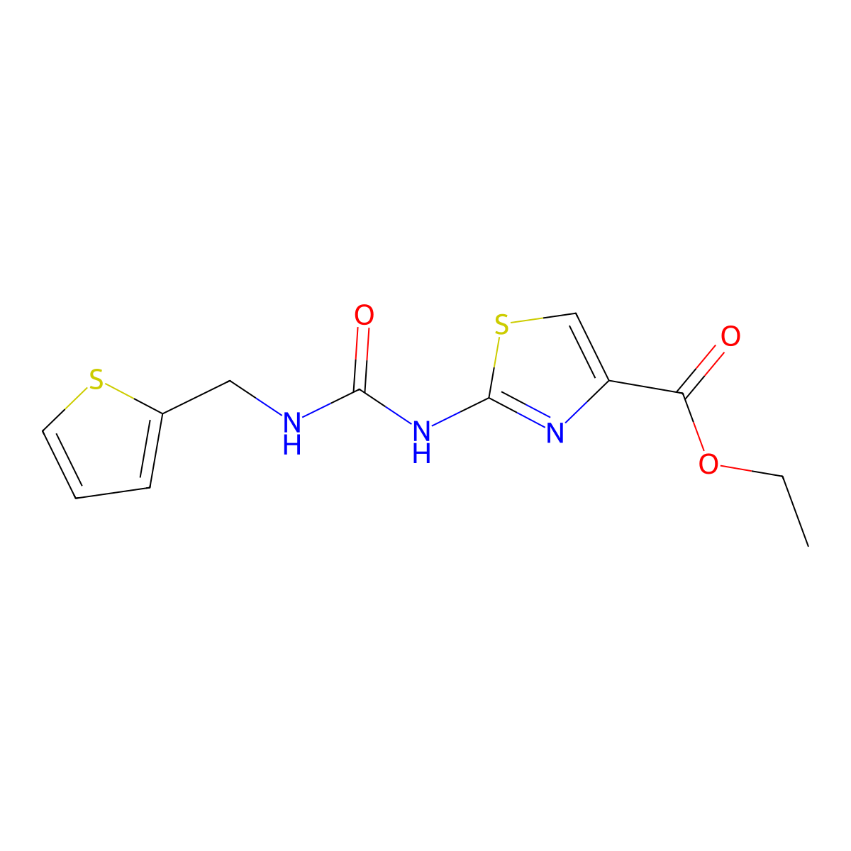 Ethyl 2-(3-(thiophen-2-ylmethyl)ureido)thiazole-4-carboxylate molecular structure, CAS 1203214-91-8