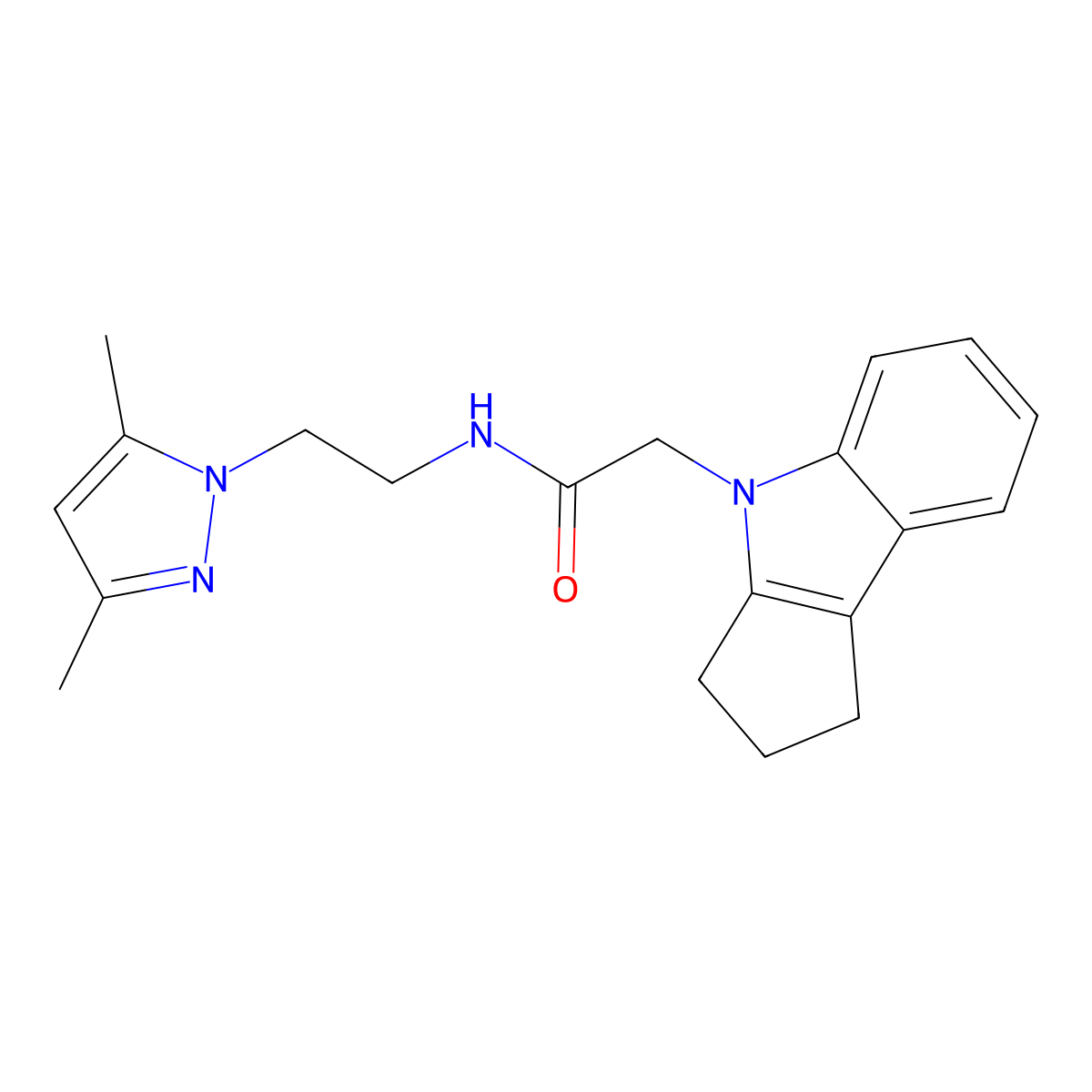 2-(2,3-dihydrocyclopenta[b]indol-4(1H)-yl)-N-(2-(3,5-dimethyl-1H-pyrazol-1-yl)ethyl)acetamide molecular structure, CAS 1203215-04-6