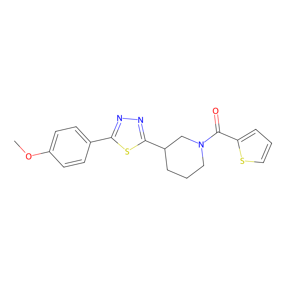 (3-(5-(4-Methoxyphenyl)-1,3,4-thiadiazol-2-yl)piperidin-1-yl)(thiophen-2-yl)methanone molecular structure, CAS 1203215-94-4