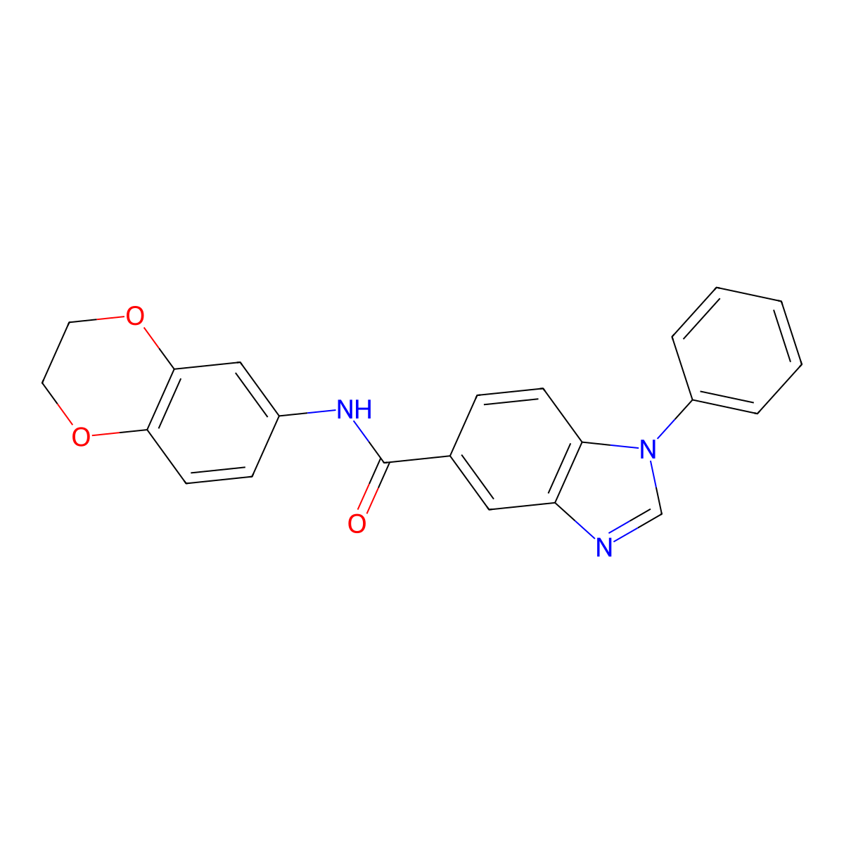 N-(2,3-dihydrobenzo[b][1,4]dioxin-6-yl)-1-phenyl-1H-benzo[d]imidazole-5-carboxamide molecular structure, CAS 1203216-14-1