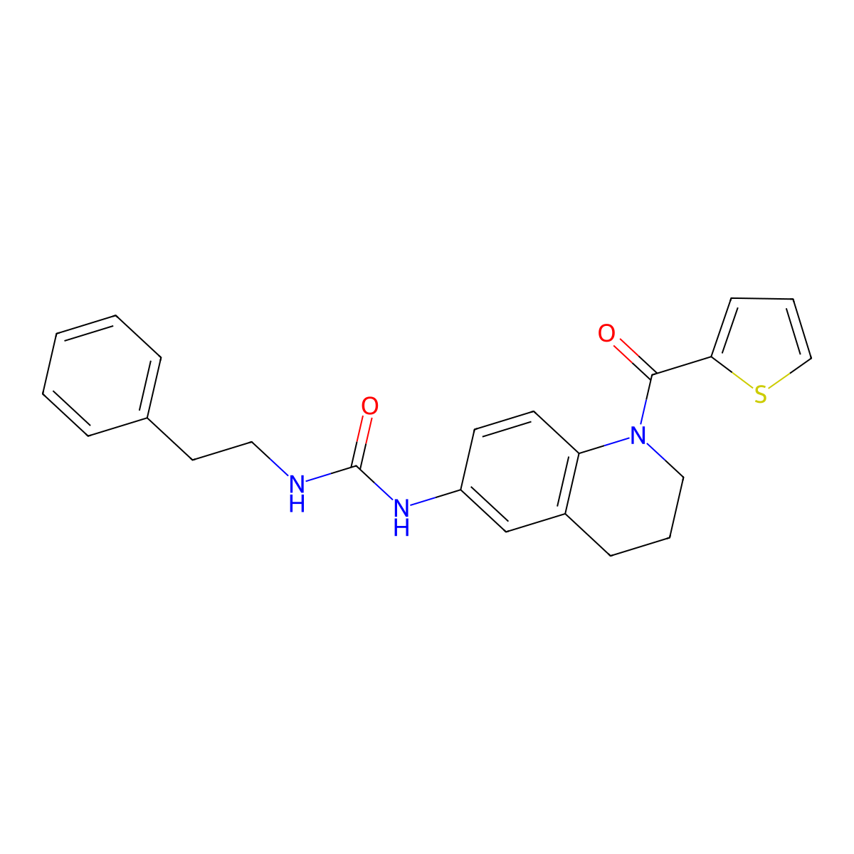 1-Phenethyl-3-(1-(thiophene-2-carbonyl)-1,2,3,4-tetrahydroquinolin-6-yl)urea molecular structure, CAS 1203216-52-7