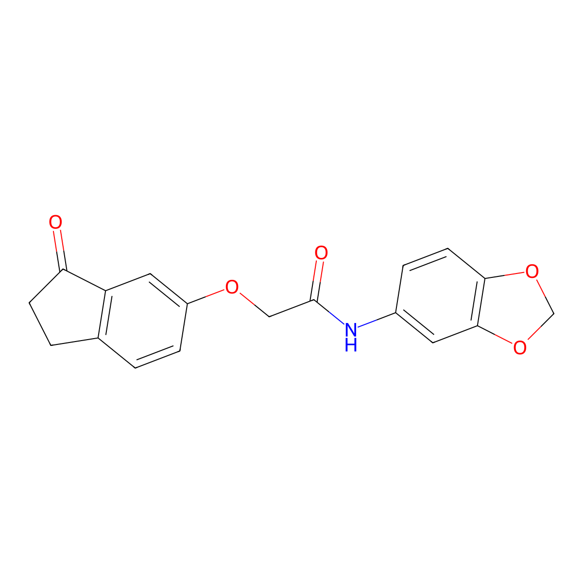 N-(benzo[d][1,3]dioxol-5-yl)-2-((3-oxo-2,3-dihydro-1H-inden-5-yl)oxy)acetamide molecular structure, CAS 1203216-59-4
