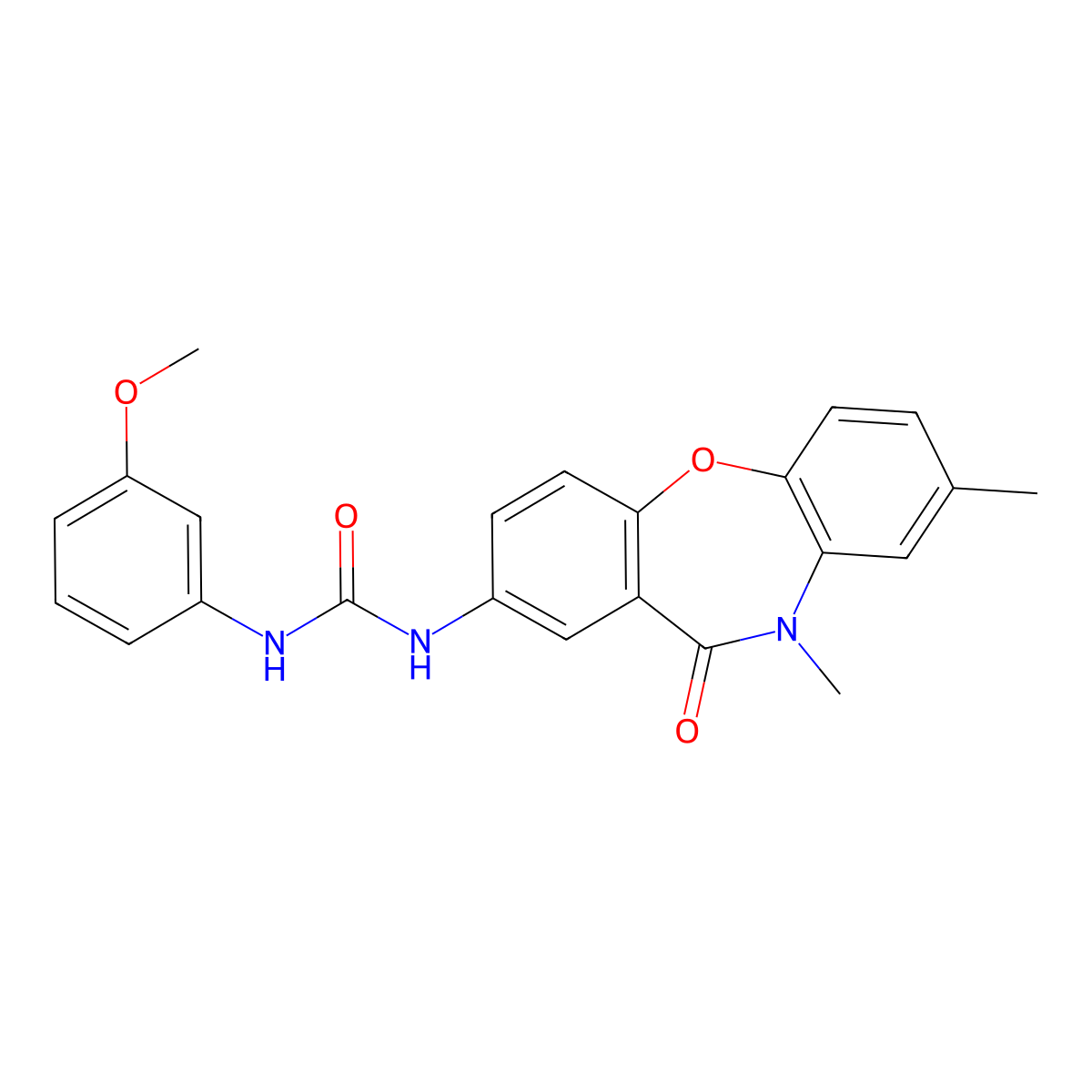 3-{6,9-Dimethyl-10-oxo-2-oxa-9-azatricyclo[9.4.0.0^{3,8}]pentadeca-1(11),3(8),4,6,12,14-hexaen-13-yl}-1-(3-methoxyphenyl)urea molecular structure, CAS 1203216-91-4