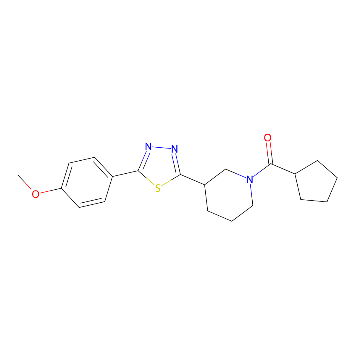 Cyclopentyl(3-(5-(4-methoxyphenyl)-1,3,4-thiadiazol-2-yl)piperidin-1-yl)methanone molecular structure, CAS 1203218-38-5